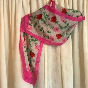 Oscar de la Renta Pink and Red Rose Polka Dot Silk Scarf